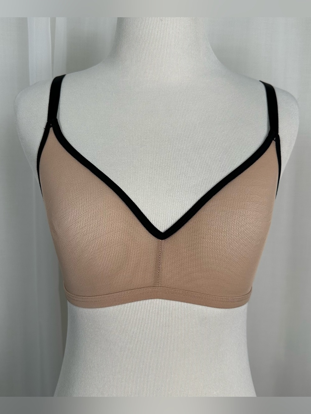 Negative Underwear Sieve Non Wire Bra Tan Buff Beige Black Trim Mesh Wireless 1
